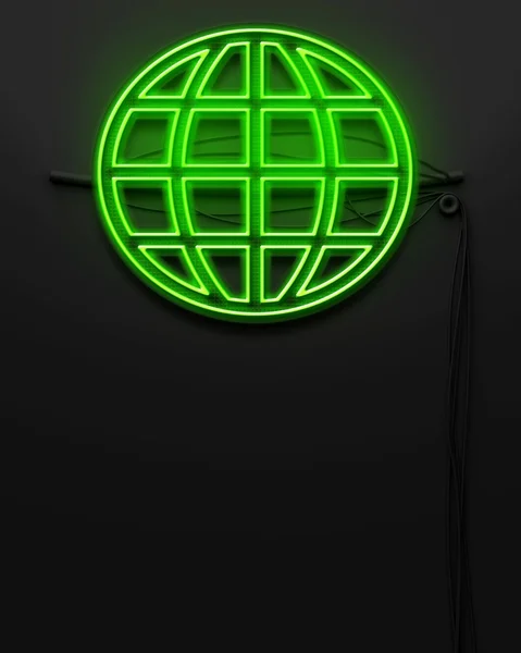 Neon izzó jelzőtábla globe jele, copyspace — Stock Fotó