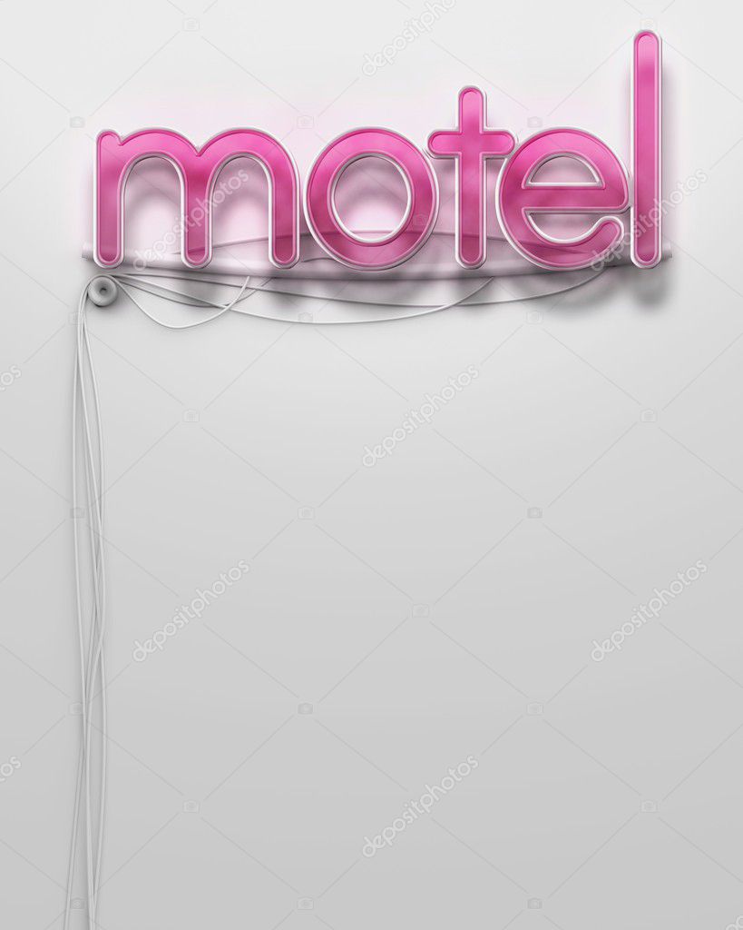 Glowing neon signboard with Motel word, copyspace