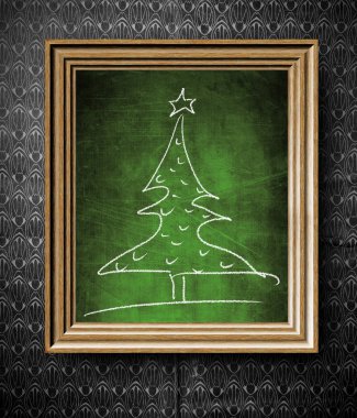 eski ahşap çerçeve içinde Noel ağacı simge yazı tahtası