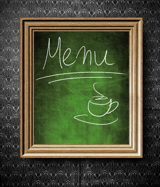 Chalkboard menu de café em moldura de madeira velha — Fotografia de Stock