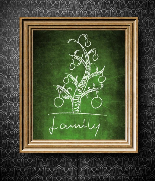 Geneological family tree chalkboard in old wooden frame — Stock Photo, Image