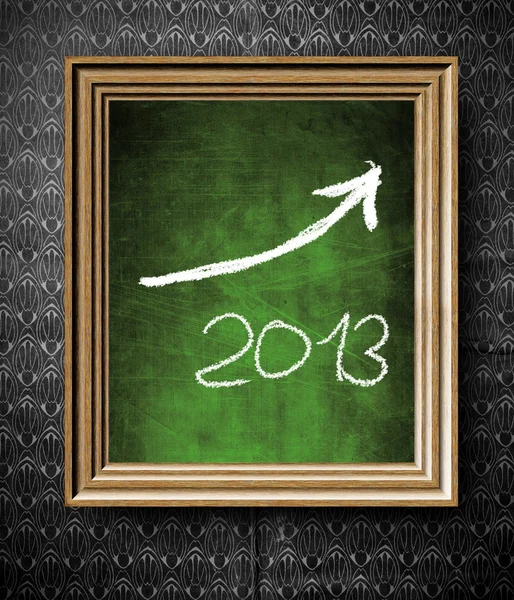 Growth trend of 2013 with copy-space chalkboard in old wooden frame — Stock Photo, Image