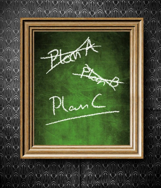 Pizarra Plan A, Plan B o Plan C en marco de madera viejo — Foto de Stock