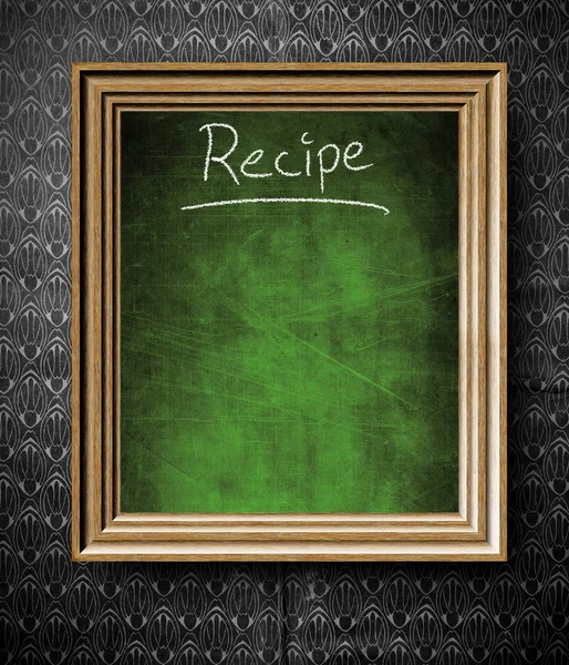 Recipe with copy-space chalkboard in old wooden frame — Stock Photo, Image