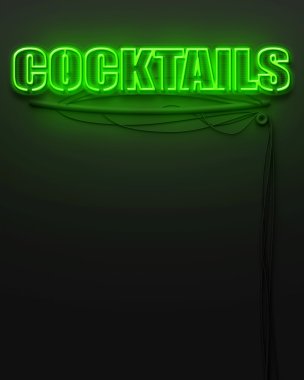 parlak neon tabela ile word kokteyller, boşaltmak