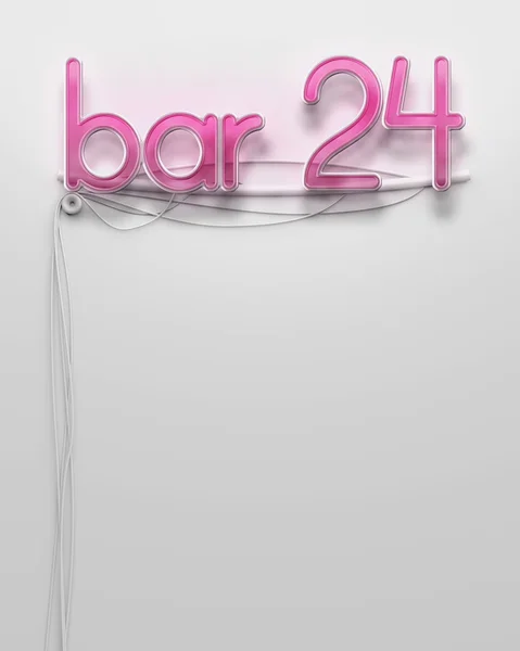 Glowing neon signboard with bar 24 word, copyspace — Stock Photo, Image