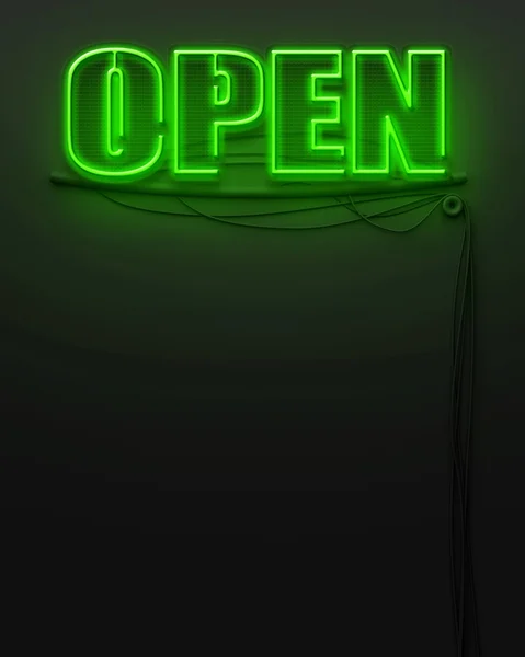 Neon segno luminoso con la parola Aperto, copyspace — Foto Stock