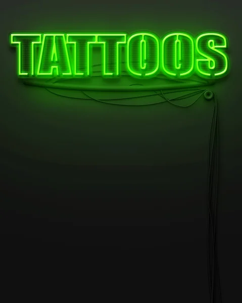 Neon segno luminoso con la parola Tatuaggi, copyspace — Foto Stock