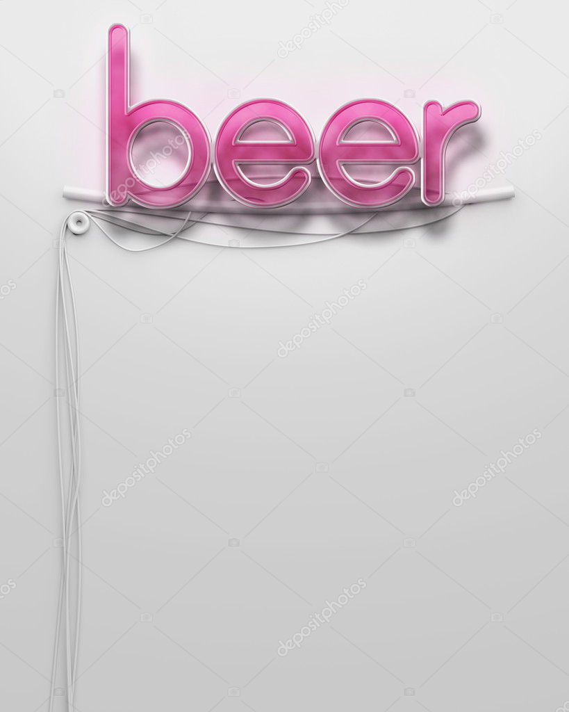 Glowing neon signboard with Beer word, copyspace