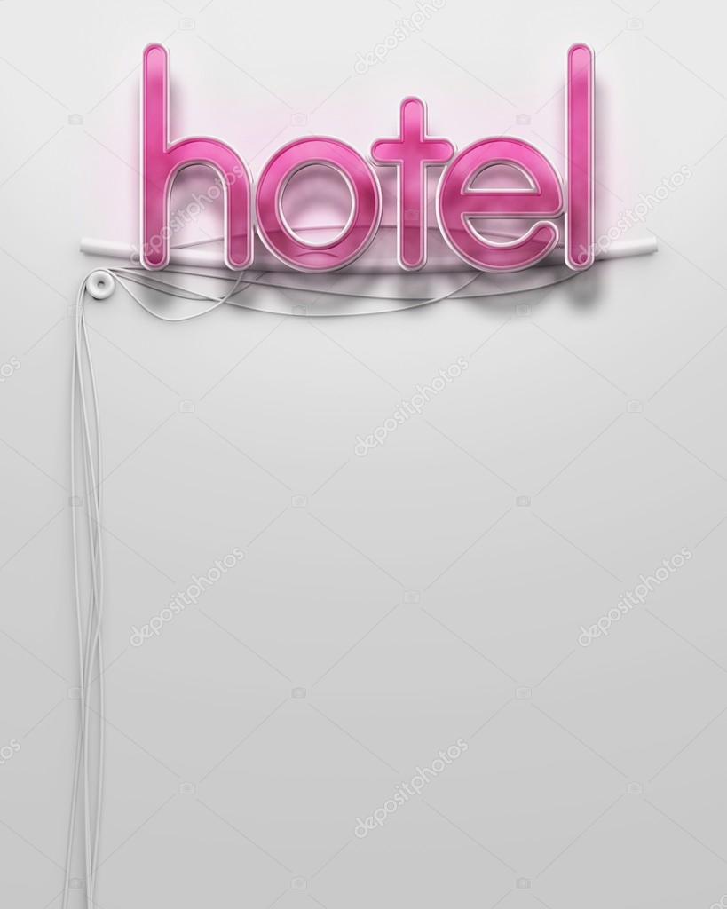 Glowing neon signboard with Hotel word, copyspace