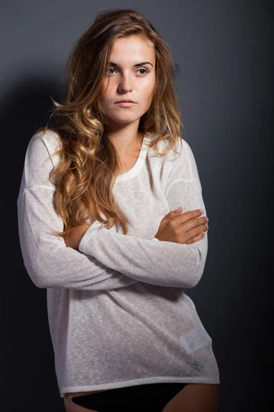 Hot Woman In Long Sleeve White T-shirt And Panties Stock Photo, Picture and  Royalty Free Image. Image 22937739.