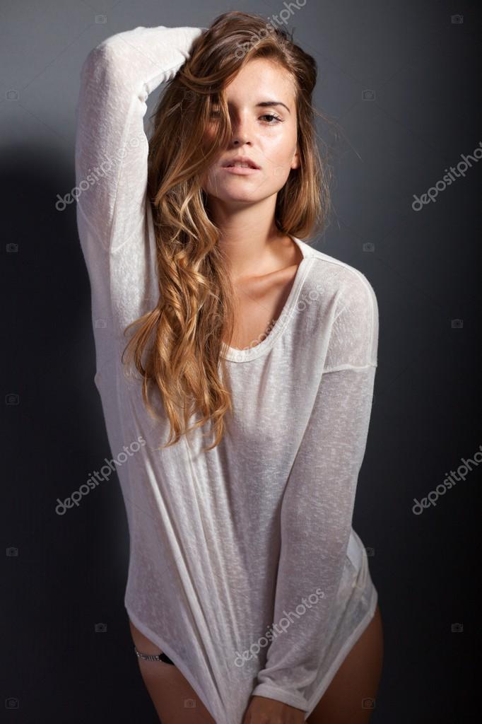 Hot woman in white t-shirt and panties Stock Photo by ©leszekglasner  31882909