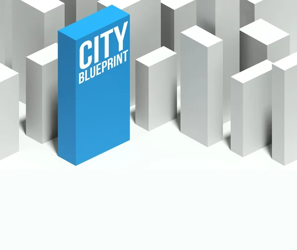 3d city blueprint conceptual model of downtown with distinctive skyscraper — Stock Photo, Image