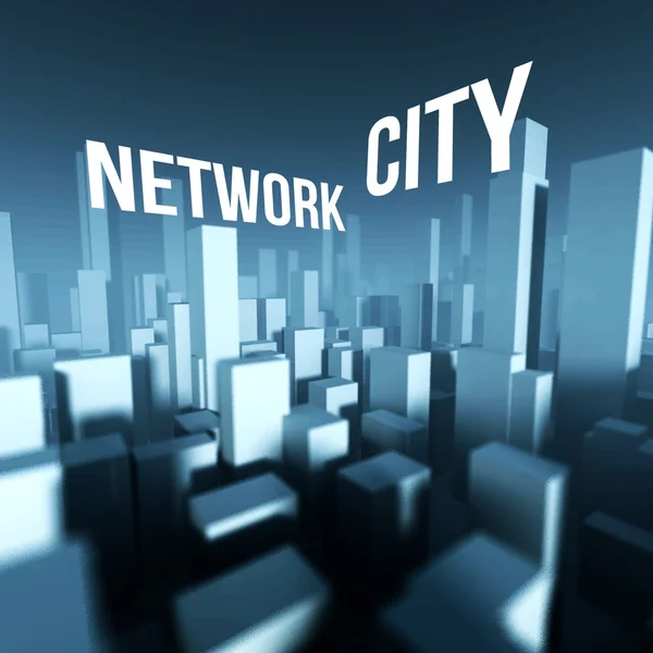 Netwerk stad in 3D-model van centrum, architecturale creatief concept — Stockfoto