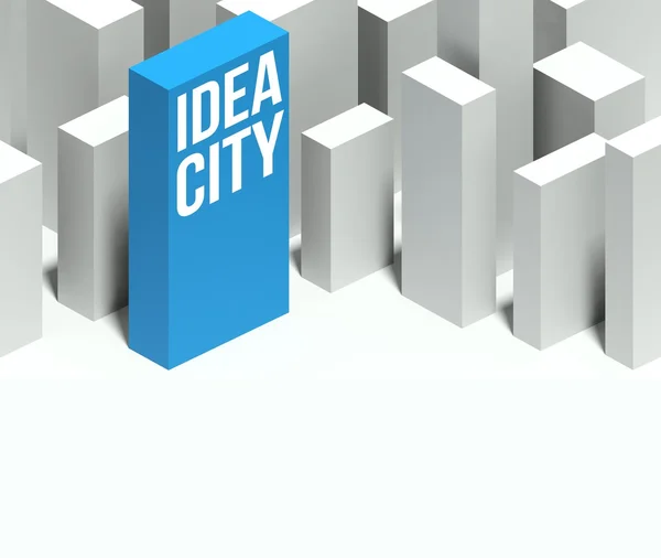 3d idea city conceptual model of downtown with distinctive skyscraper — Stock Photo, Image