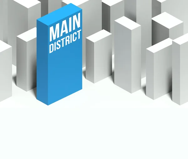 3D model koncepcyjny głównej dzielnicy miasta z charakterystyczny wieżowiec — Zdjęcie stockowe