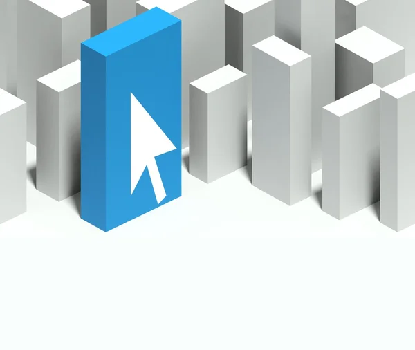 3d mouse arrow pointer symbol in conceptual model of city with distinctive skyscraper — Stock Photo, Image