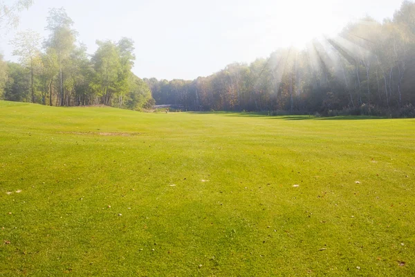 Mglisty widok jesienny pejzaż pole golfowe — Zdjęcie stockowe