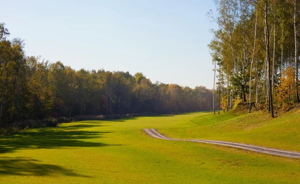 Podzimní golfové hřiště krajinu pohled zelená pole — Stock fotografie