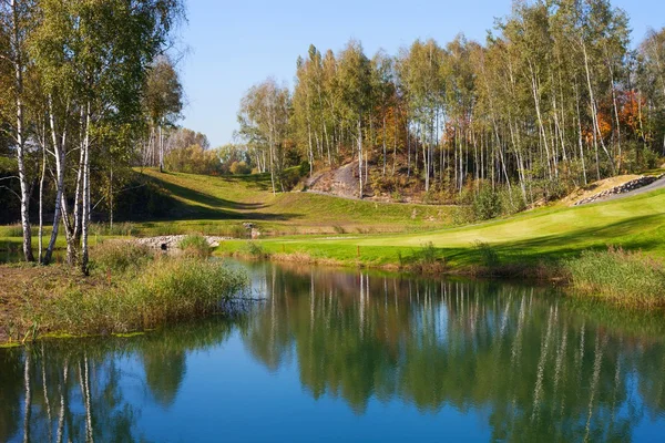 Зеленое поле для гольфа — стоковое фото