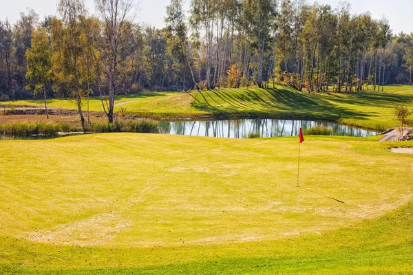 Autumn Golf course landscape view green field — Stock Photo, Image