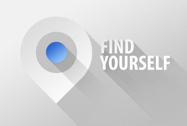 Kendini göster etiketi PIN simgesini bulmak ve widget illüstrasyon düz tasarım