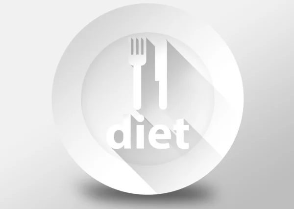 Pojęcie diety z płyty nóż i widelec 3d ilustracja Płaska konstrukcja — Zdjęcie stockowe