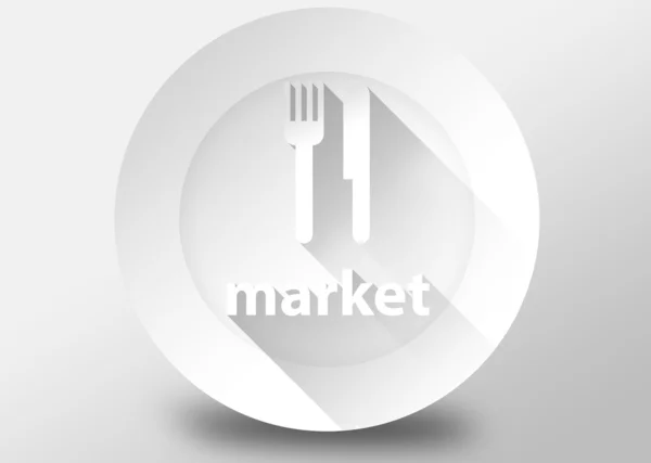 Food market concept with plate knife and fork 3d illustration flat design — Stock Photo, Image