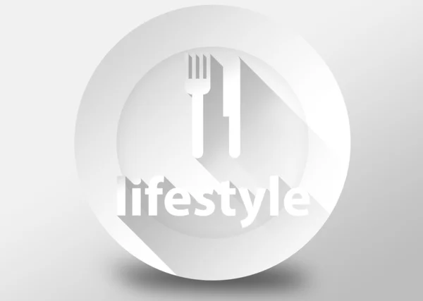 Lifestyle concept with plate knife and fork 3d illustration flat design — Stock Photo, Image
