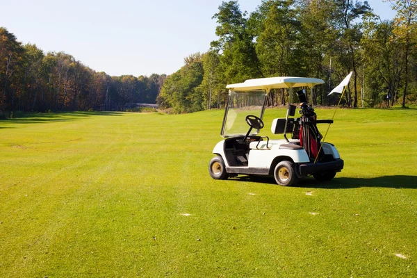 Carro de golfe no campo de golfe — Fotografia de Stock