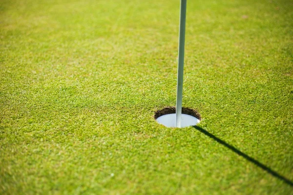 Golfcup auf grünem Hintergrund mit Copyspace — Stockfoto