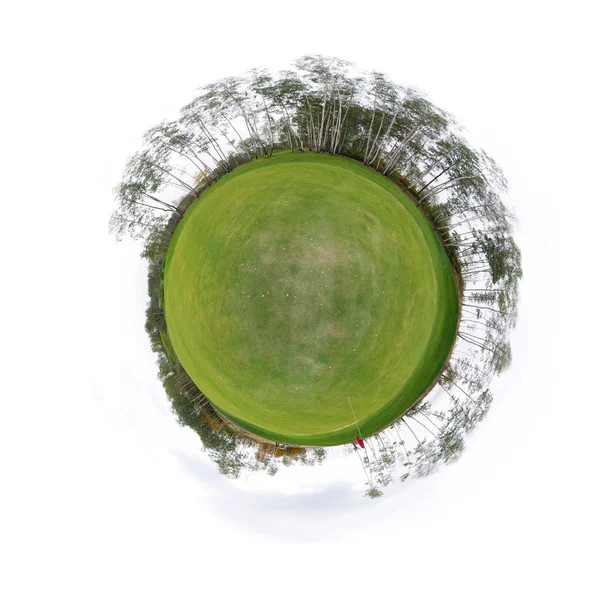 Little tiny planet golf course green field, Small world isolated — Stock Photo, Image