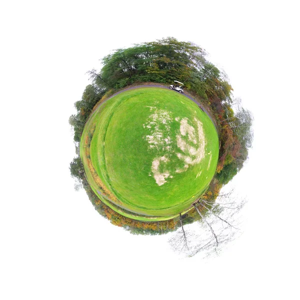 Pequeño planeta campo de golf campo verde, pequeño mundo aislado — Foto de Stock