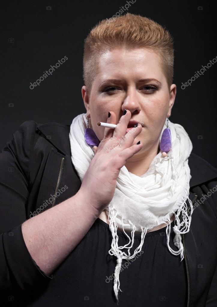 Fat Girl Short Hair Chubby Woman With Short Hair Smoking