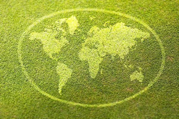 Earth sign on green grass poster illustration of eco-friendly — Stock Photo, Image