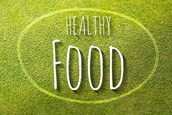 Healthy food on green grass poster illustration of healthy eating — Stock Photo, Image