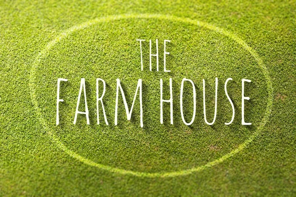 A parasztház a zöld fű poszter illusztráció, a természetes gazdálkodás — Stock Fotó