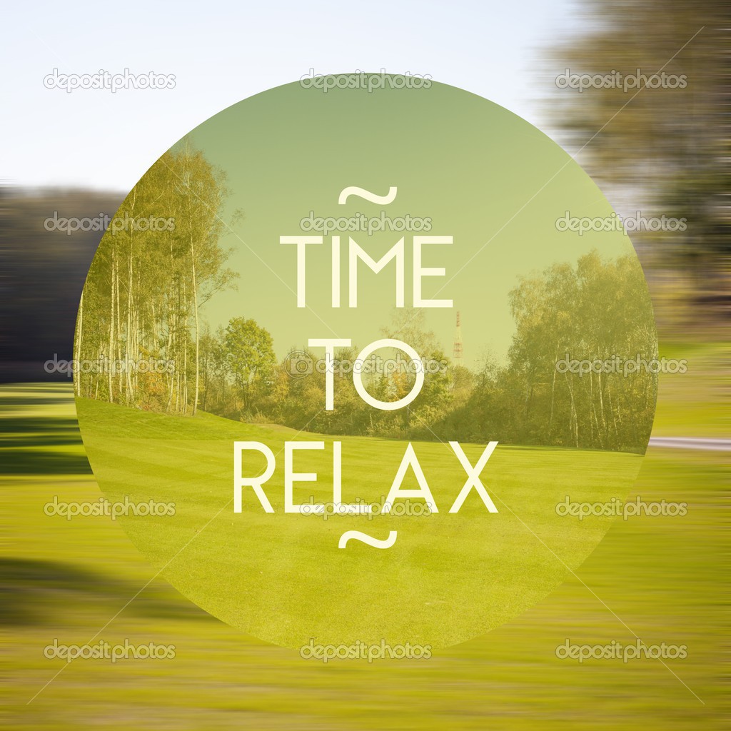 Time to relax poster illustration of green fields and forest