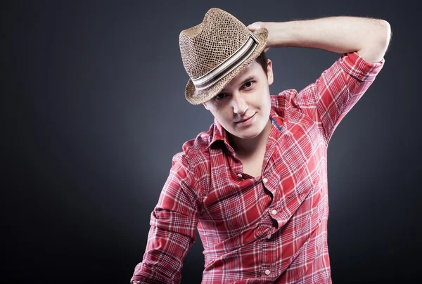 Young man with straw hat — Stock Photo, Image