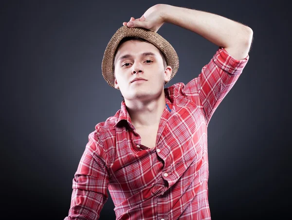 Young man with straw hat — Stock Photo, Image