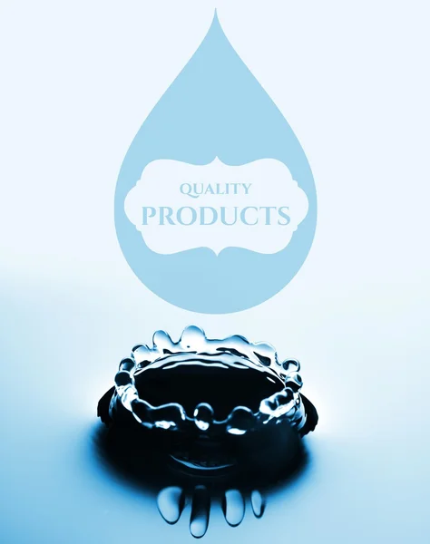 Productos de calidad con gota de agua y salpicadura — Foto de Stock