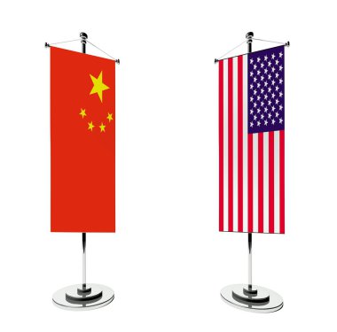 3D masa Çin ve Amerikan izole beyaz bayrak