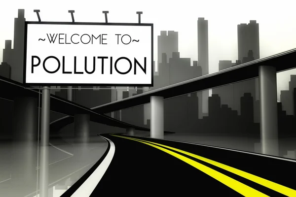 Poluição conceitual na grande cidade vista da estrada — Fotografia de Stock