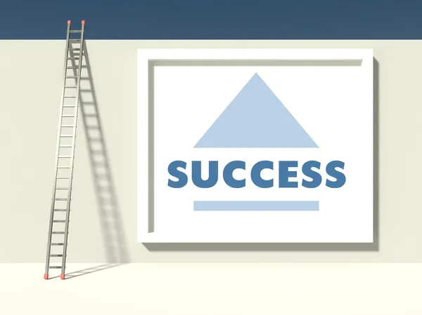 Ladder of success on wall with poster — Stock Photo, Image
