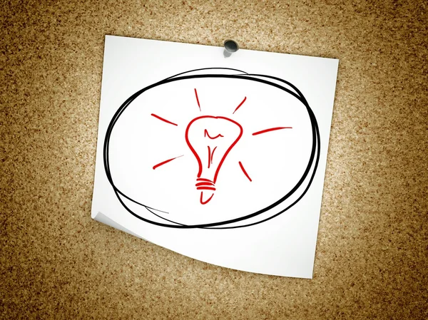 Note idea light bulb symbol on cork board — Stock Photo, Image