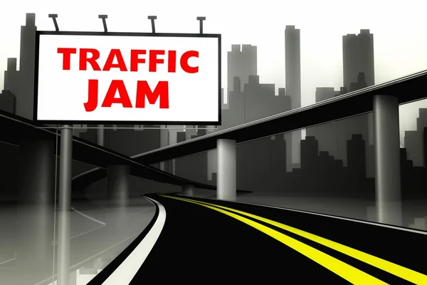 Traffic jam road sign on highway in big city — Stock Photo, Image