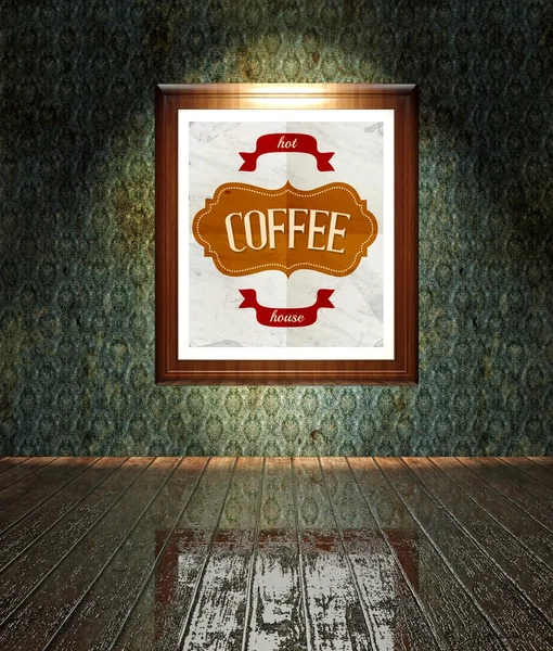 Vintage Coffee restaurant poster in frame old interior — Stock Photo, Image