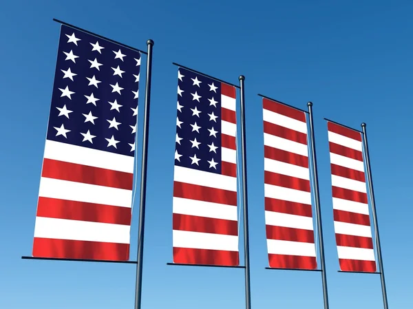 Bandeira americana conceitual dividida em várias bandeiras no céu — Fotografia de Stock