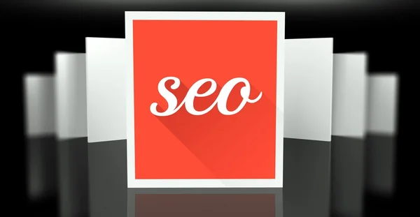 SEO sign on exhibition gallery stand walls — Stock Photo, Image