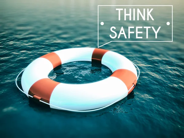 Think Safety sign, lifebuoy rough water waves — Stock Photo, Image